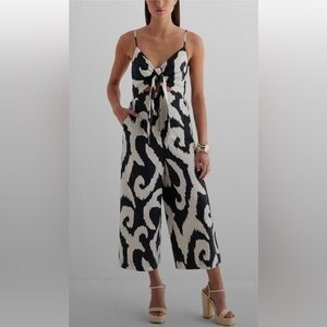 NWT Express Ikat Tie Front Wide Leg Jumpsuit with Pockets & Smocked Back Size M